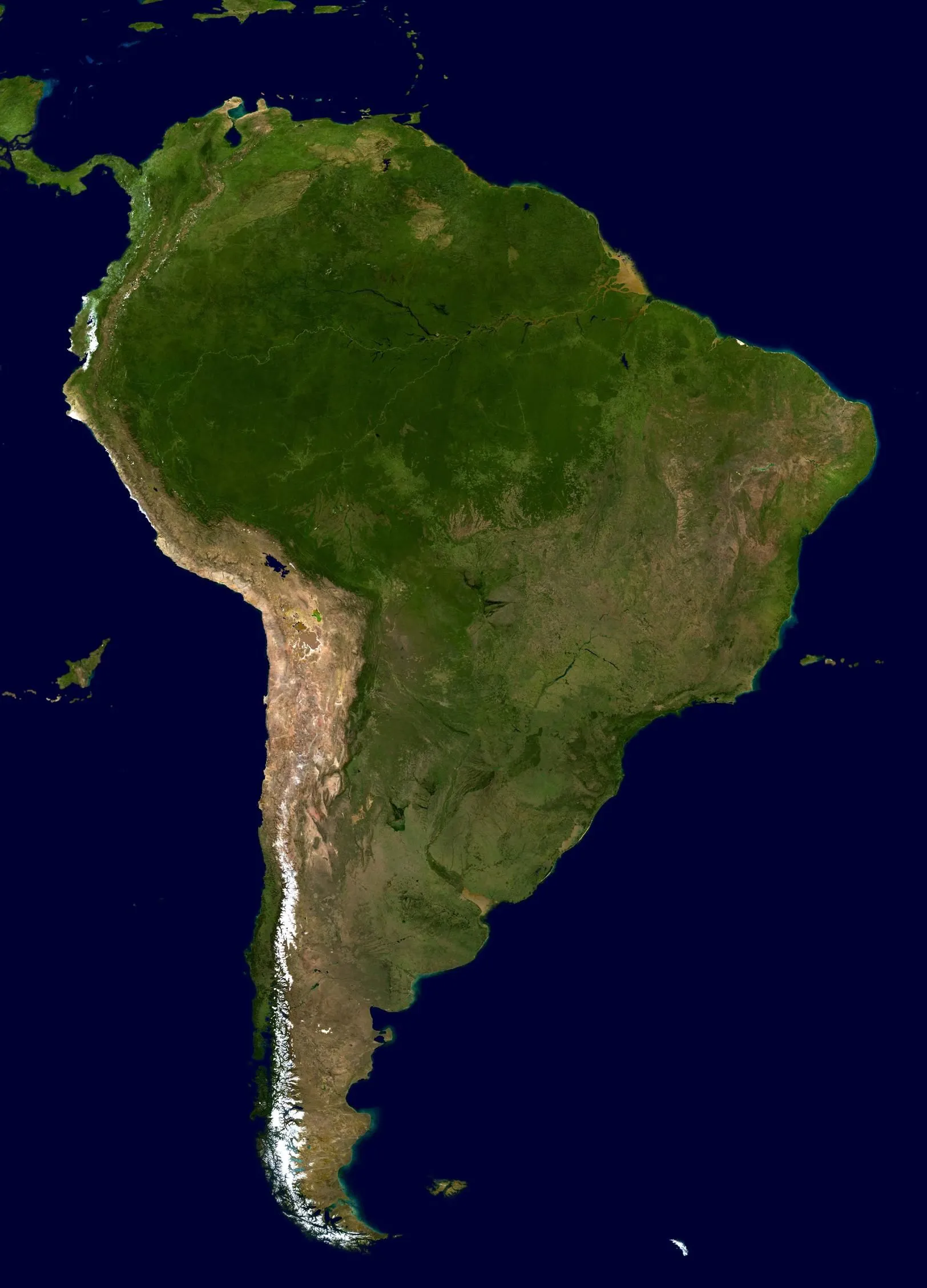 Mapa de América del Sur (satelital) - Tamaño completo