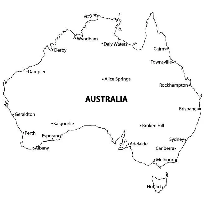 Mapa del de Australia con cities.eps Royalty Free Stock SVG Vector