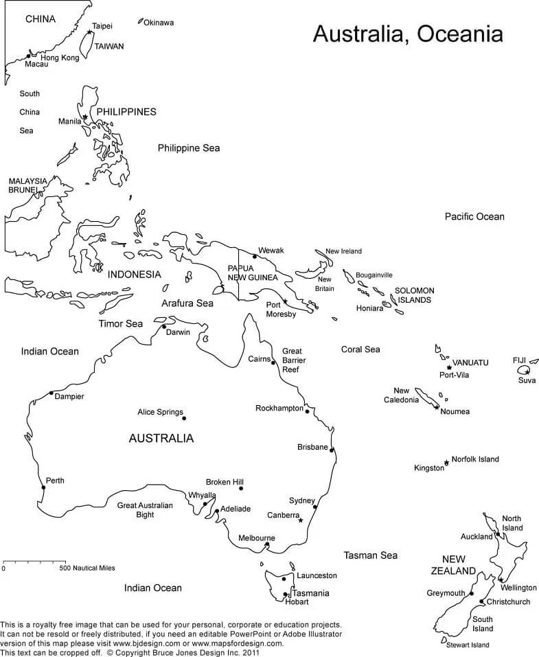 Mapa De Australia Y Oceanía para colorear, imprimir e dibujar  –ColoringOnly.Com