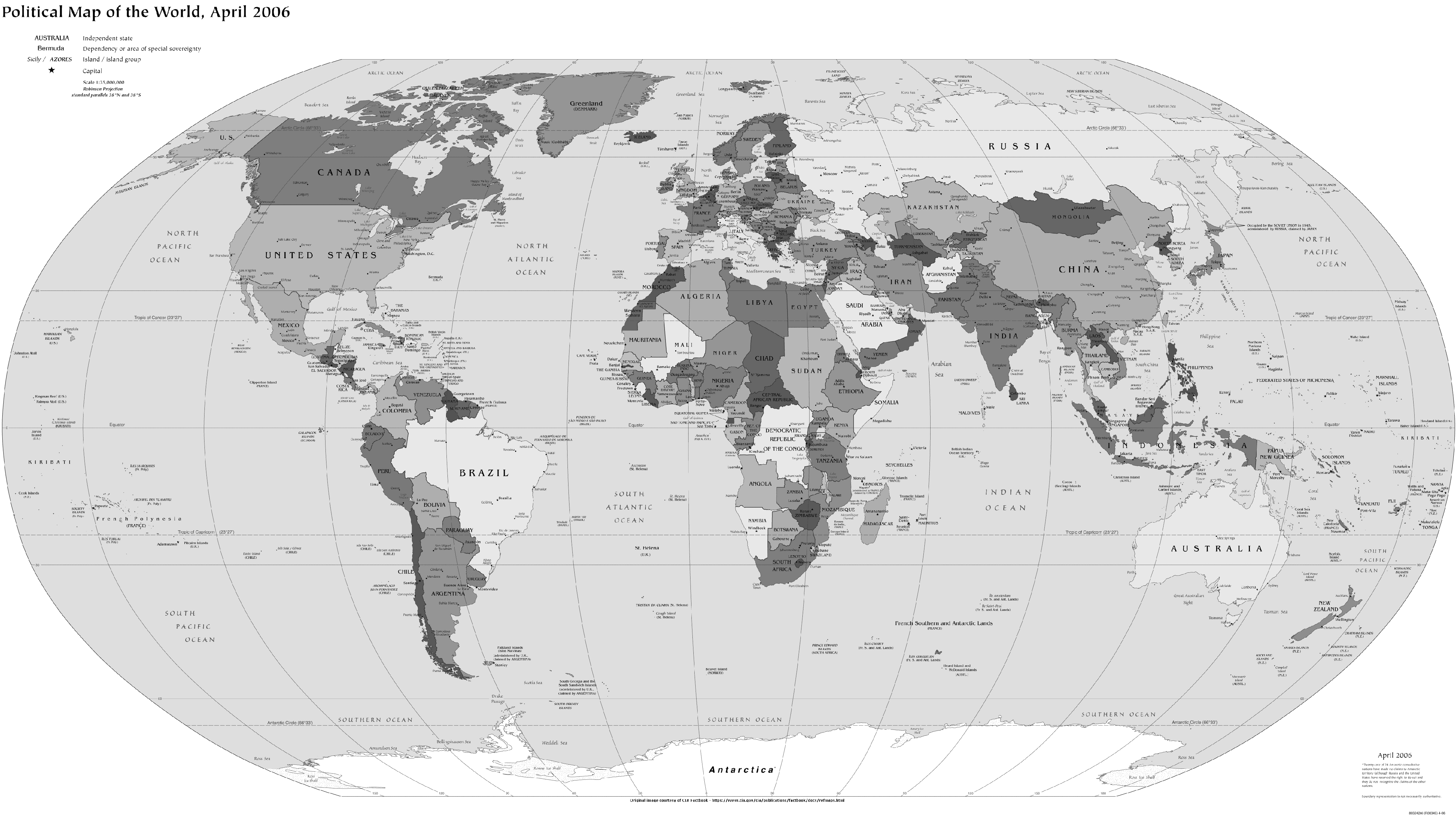 Mapa en Blanco y Negro del Mundo 2006 - mapa.owje.com