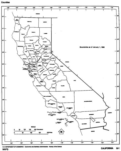 Mapa Blanco y Negro de California, Estados Unidos