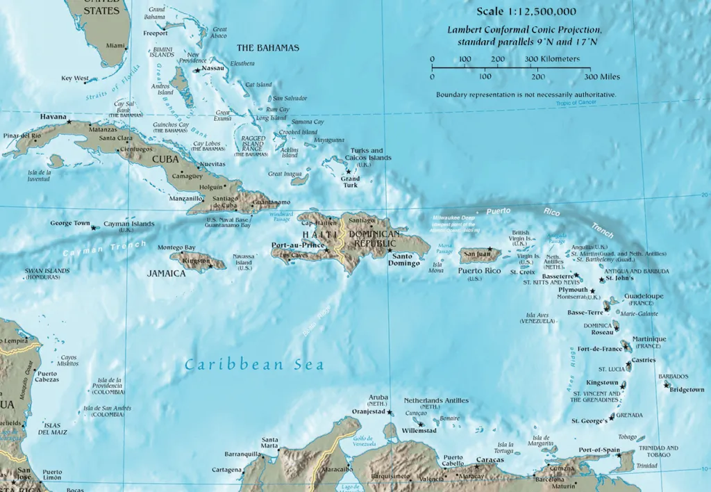 Mapa del Caribe y sus islas - Antillas Mayores y Antillas Menores