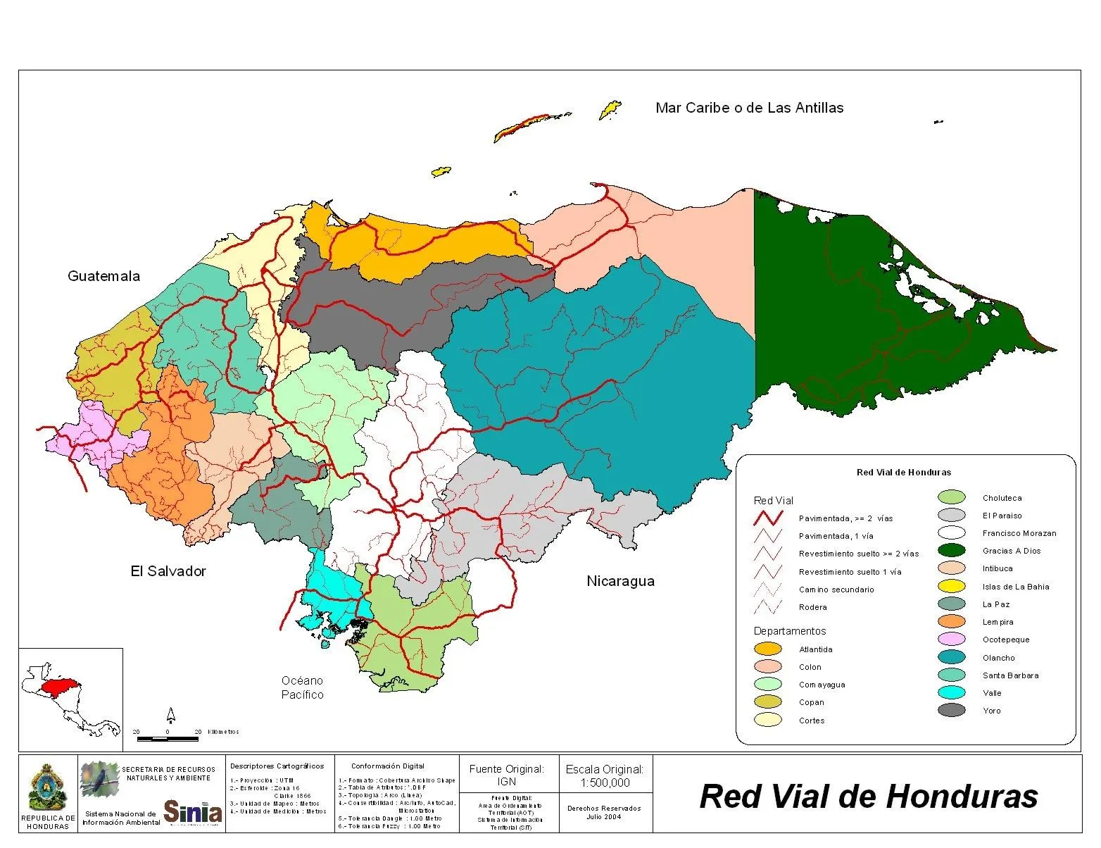 Mapa de Carreteras de Honduras