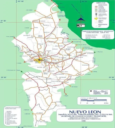 Mapa de carreteras de Nuevo León 1999 - Nuevo León