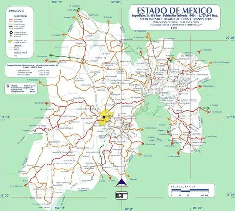 Mapa de carreteras del estado de México 1999