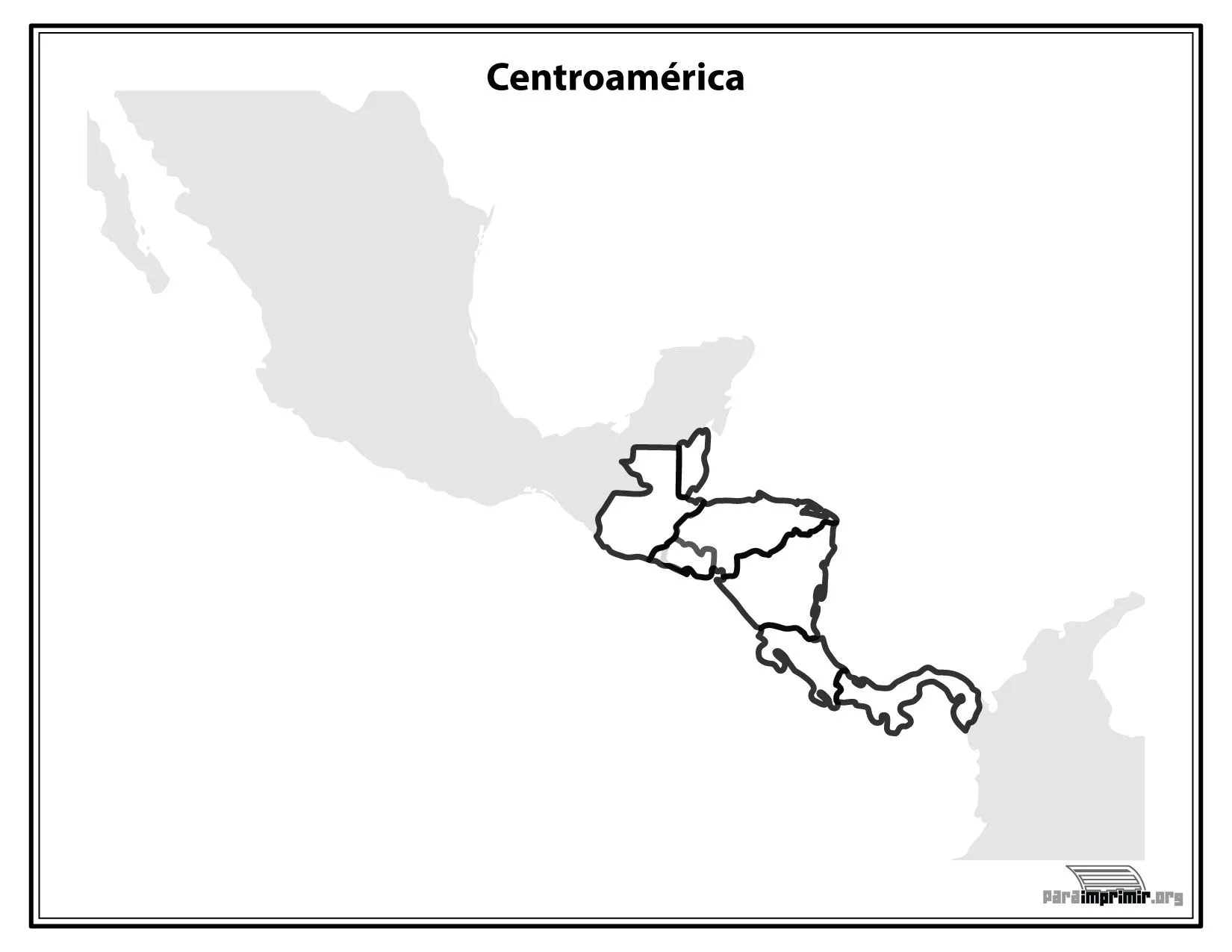 Mapa de Centroamérica sin nombres para imprimir