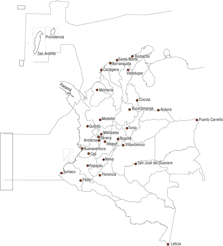 Mapa de COLOMBIA para colorear