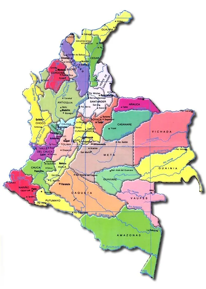Mapa de Colombia con departamentos y capitales - Imagui