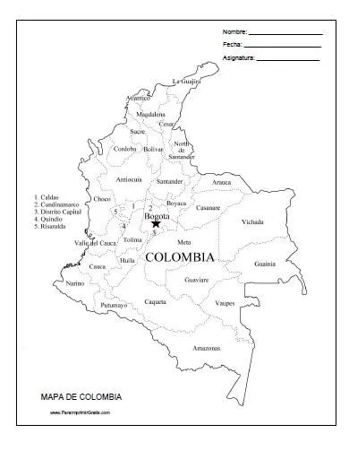 Mapa de Colombia - Para Imprimir Gratis - ParaImprimirGratis.