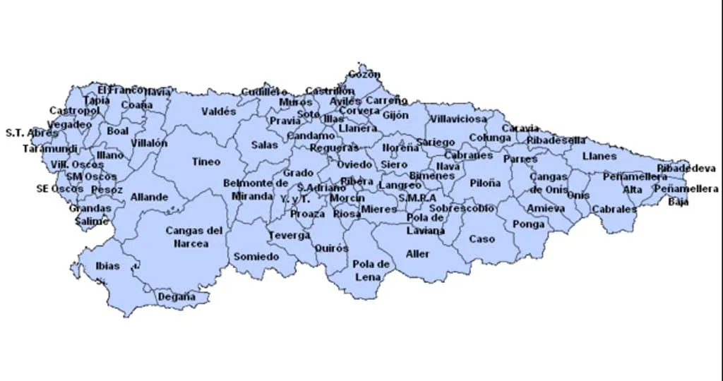 Mapa de los concejos del Principado de Asturias