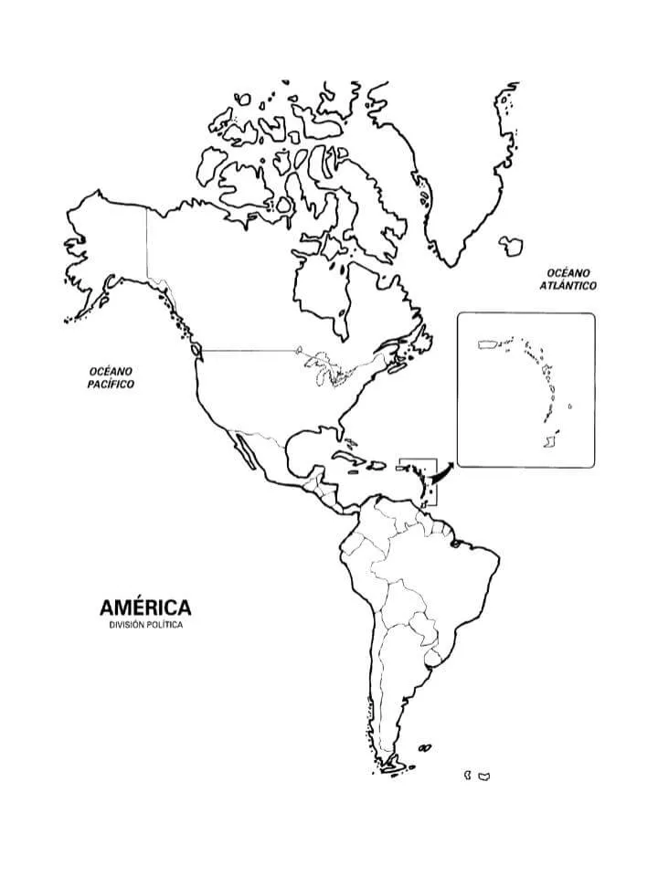 Mapa del continente americano - Imprime con nombres y sin nombres