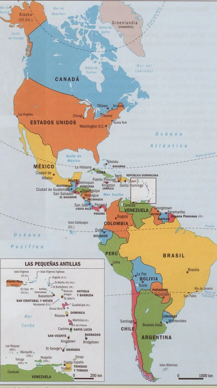 Mapa del continente americano con nombres y capitales - Imagui