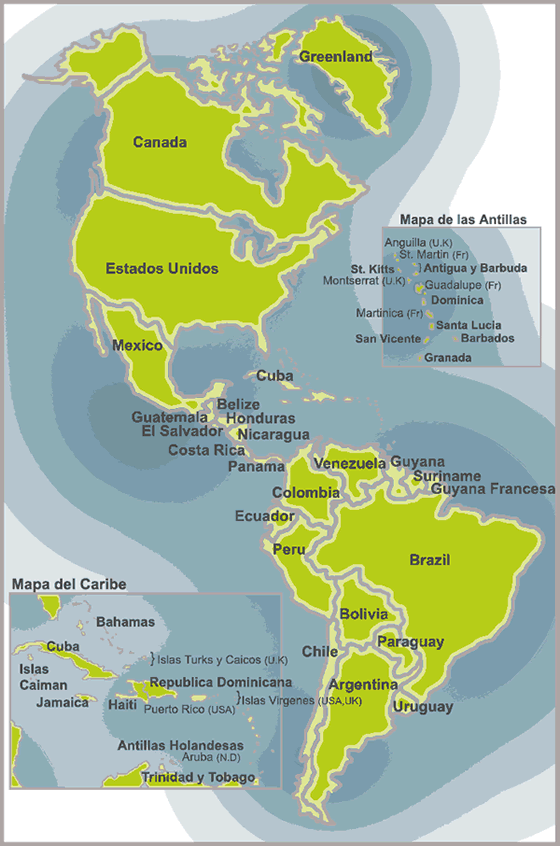 Mapa continente Americano con nombres y división politica - Imagui