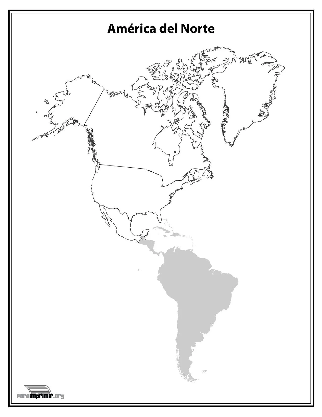 Mapa del continente Norte Americano sin nombres para imprimir