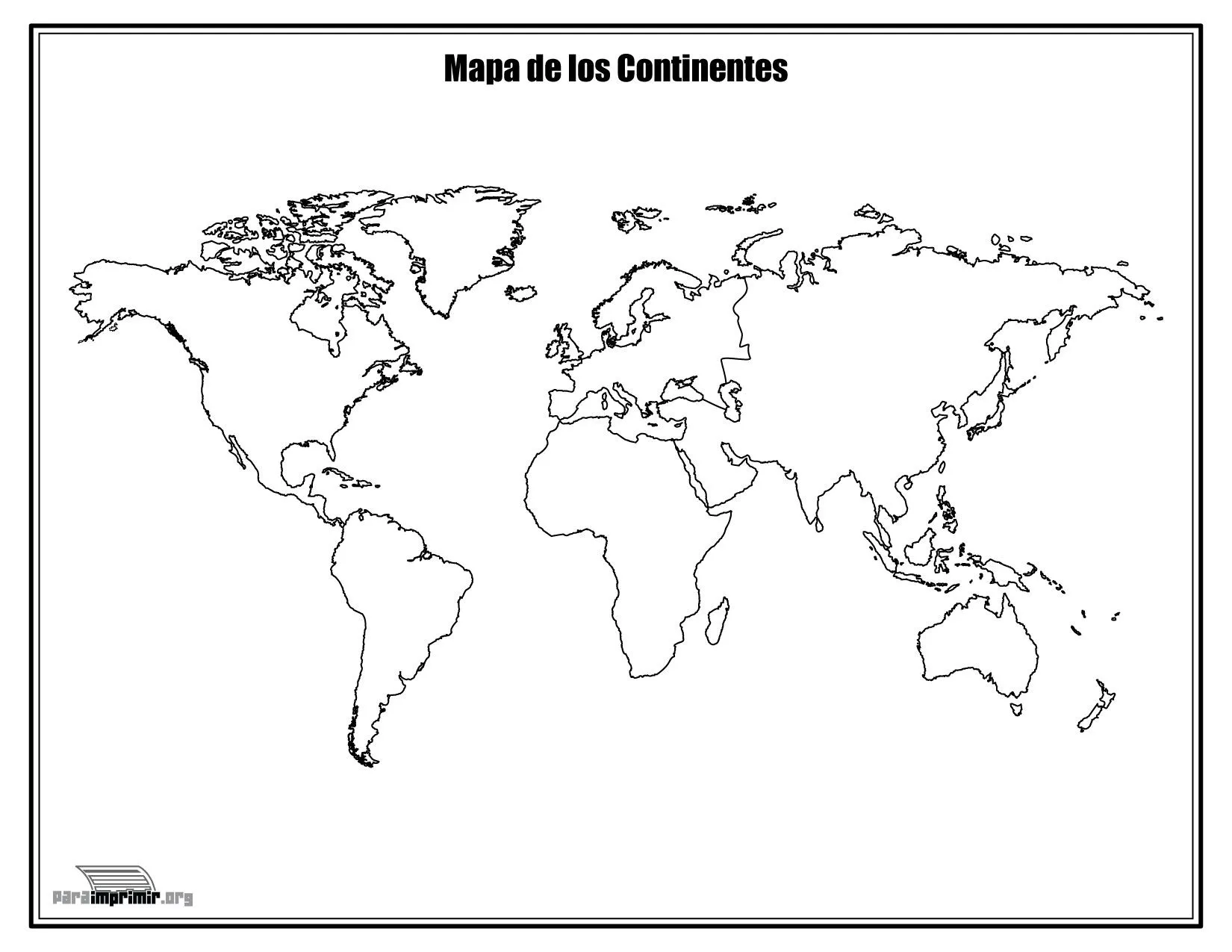 Mapa de los continentes sin nombres para colorear y para imprimir