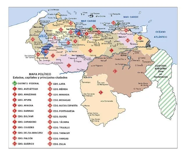 Mapa devenezuela con sus capitales - Imagui