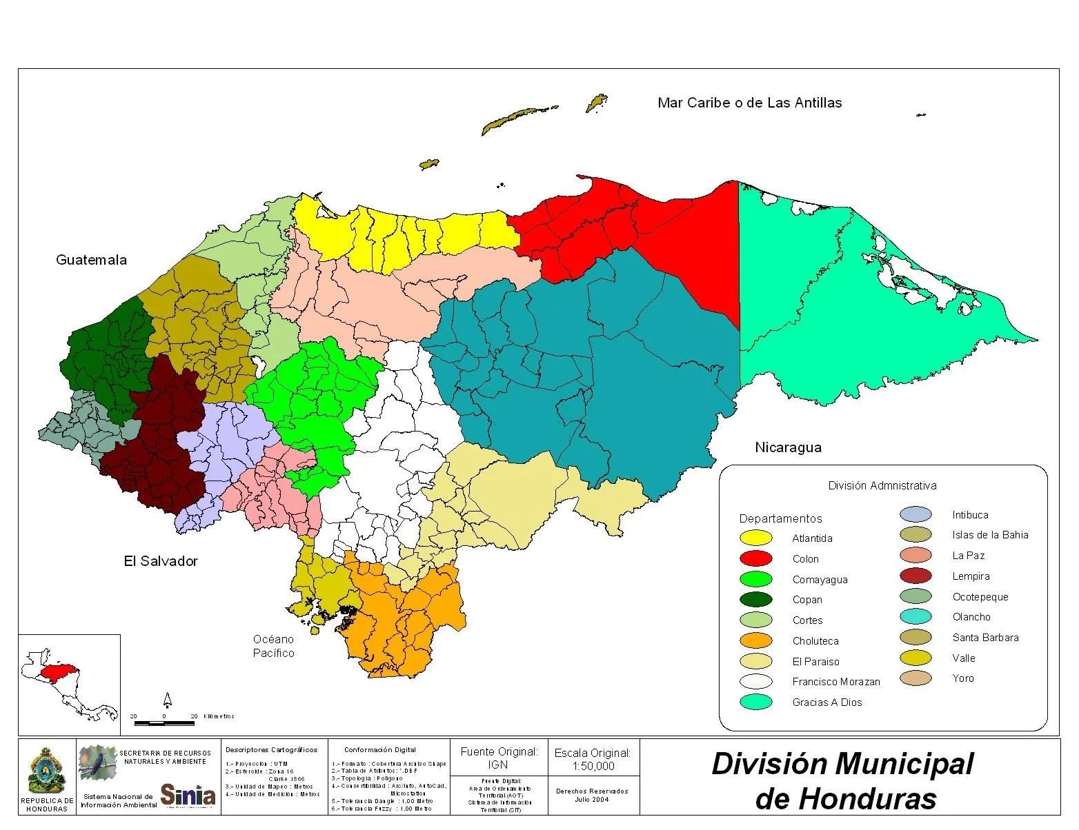 Mapa División Municipal, Honduras