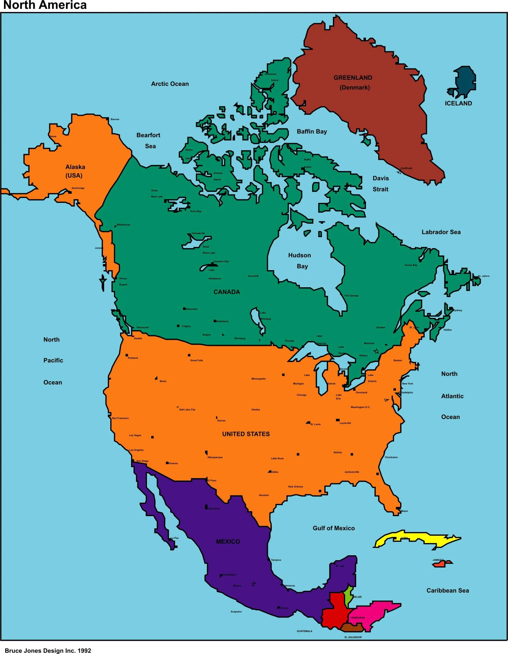 Mapa de División política de América del Norte - mapa.owje.com