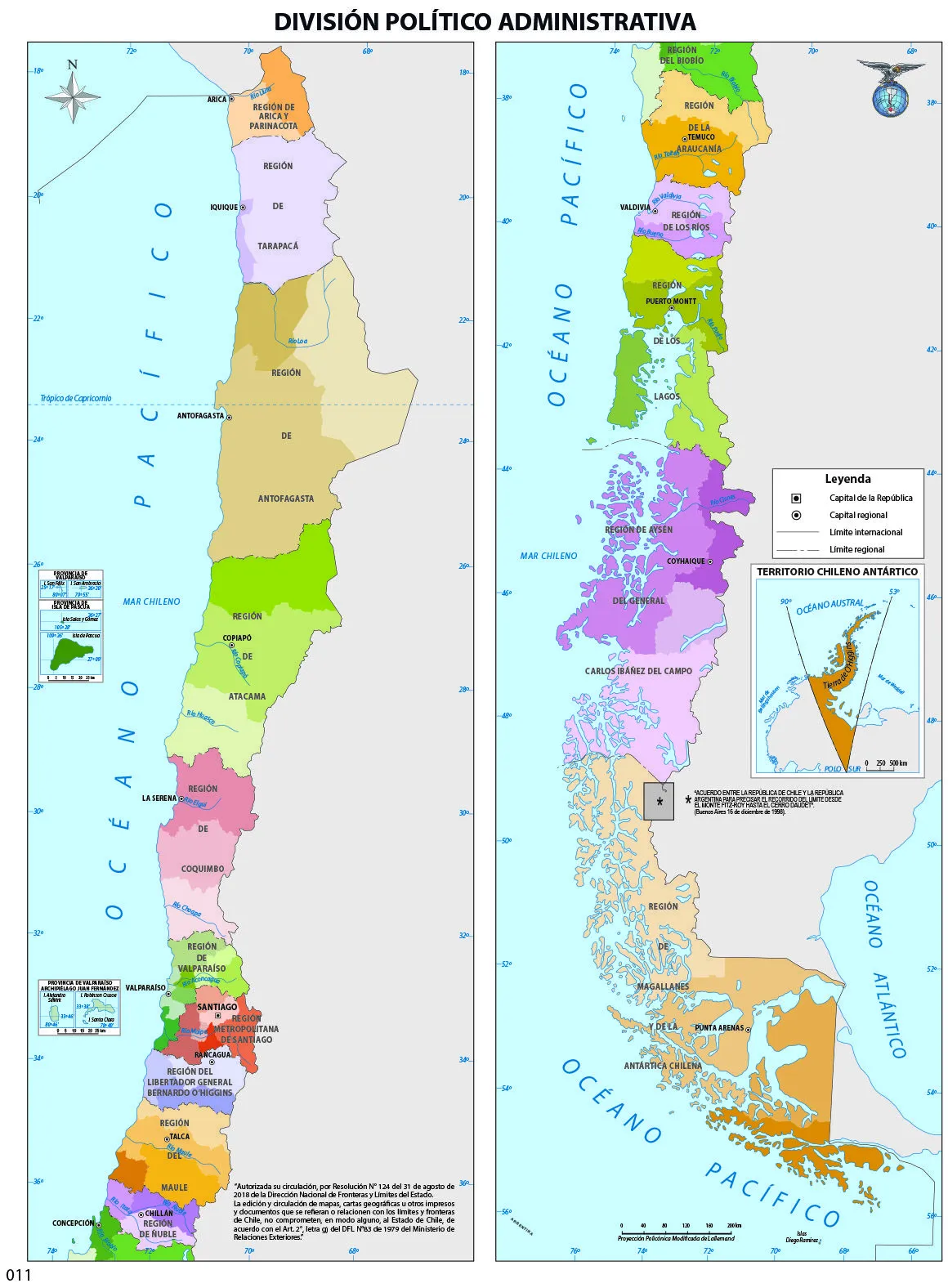 Mapa con la división política de Chile a color - Currículum en ...