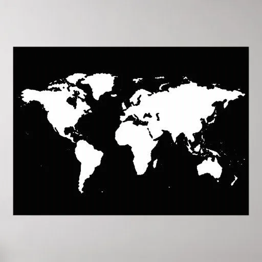 mapa do mundo preto e branco impressão de Zazzle.