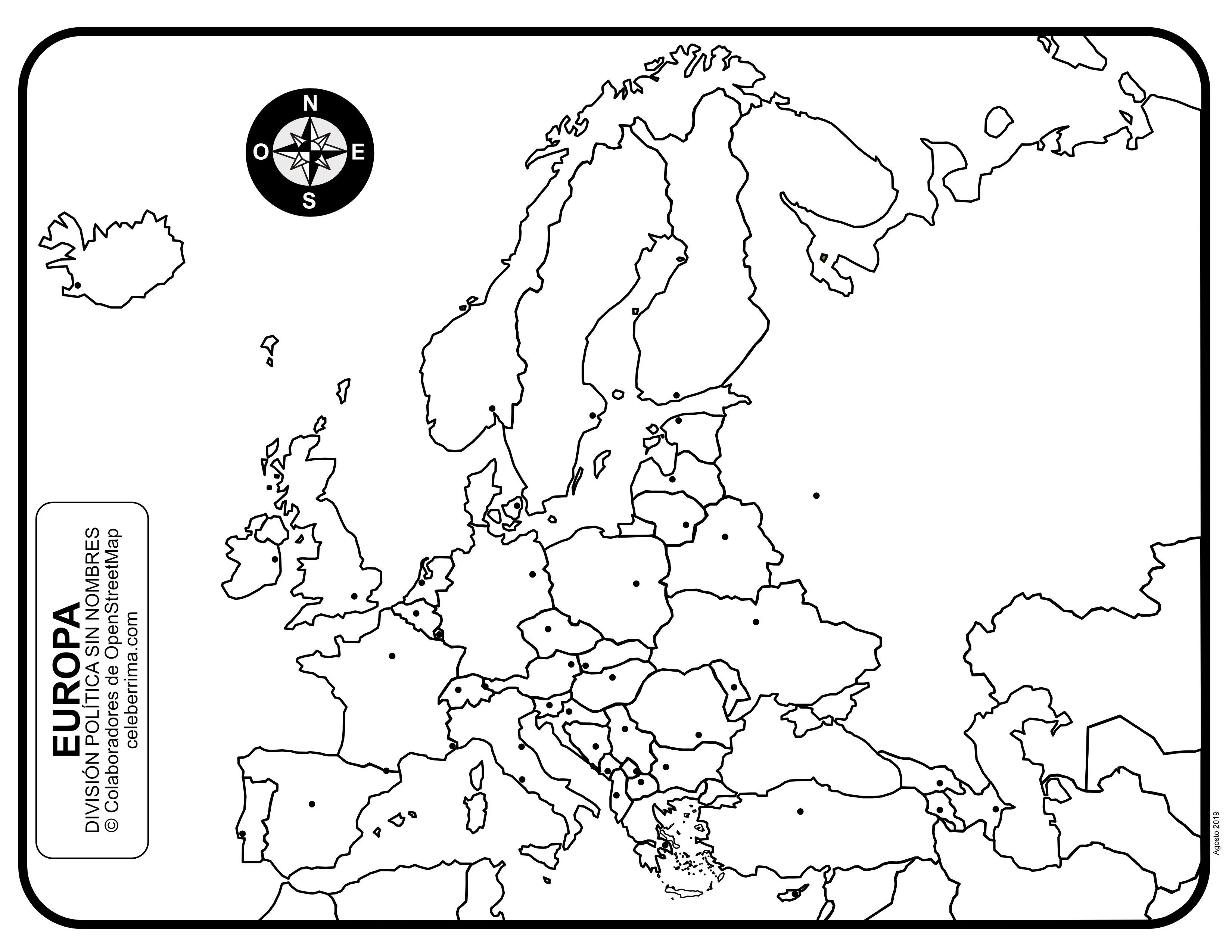 Mapa Europa con división política con y sin nombres - Celebérrima.com