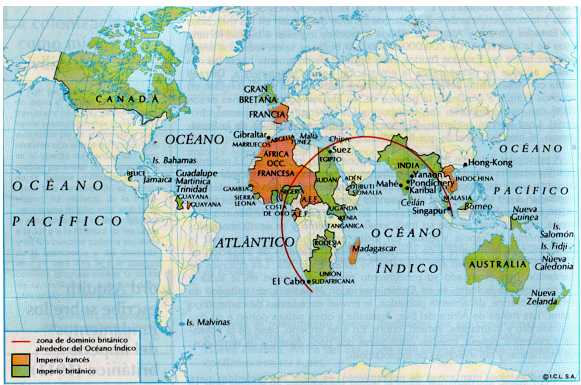 Mapa sobre la extensión del imperio ingles y frances -Imprimir ...