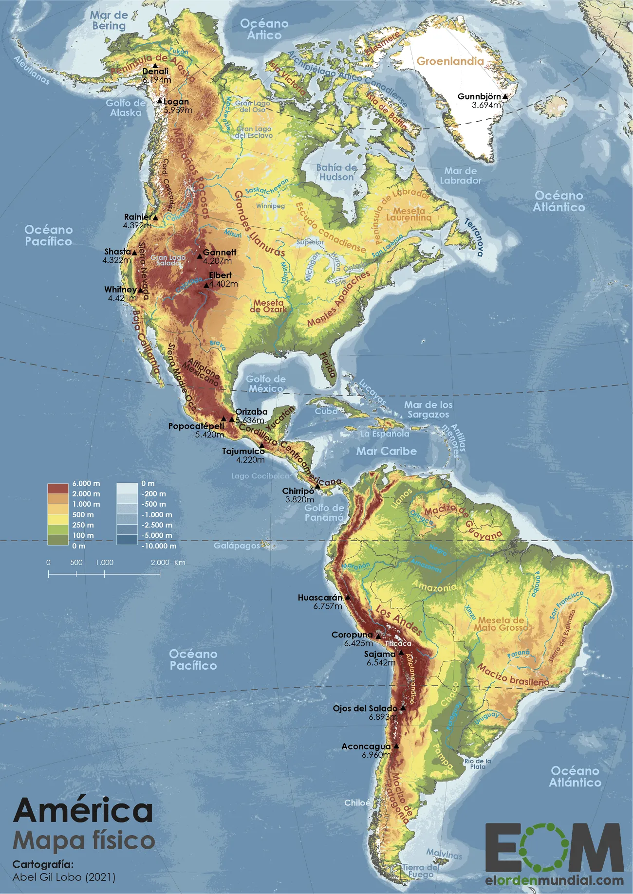 El mapa físico de América - Mapas de El Orden Mundial - EOM