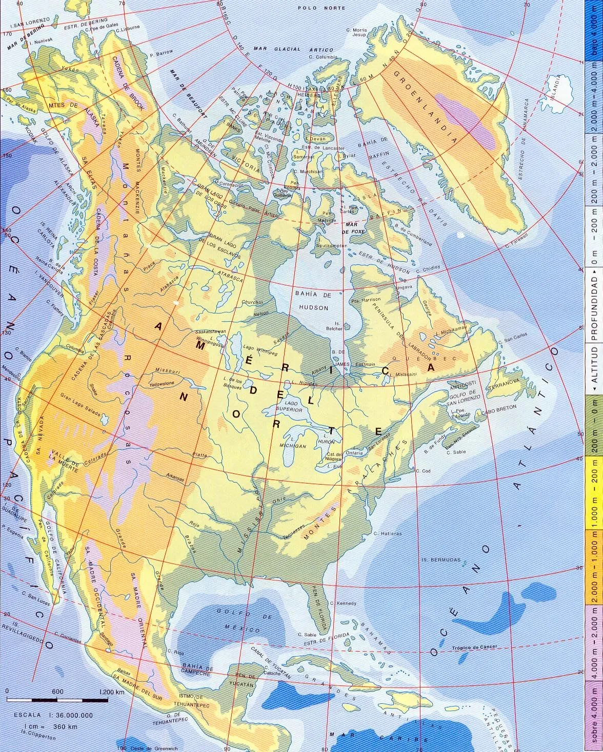 Mapa Físico de América del Norte - Tamaño completo