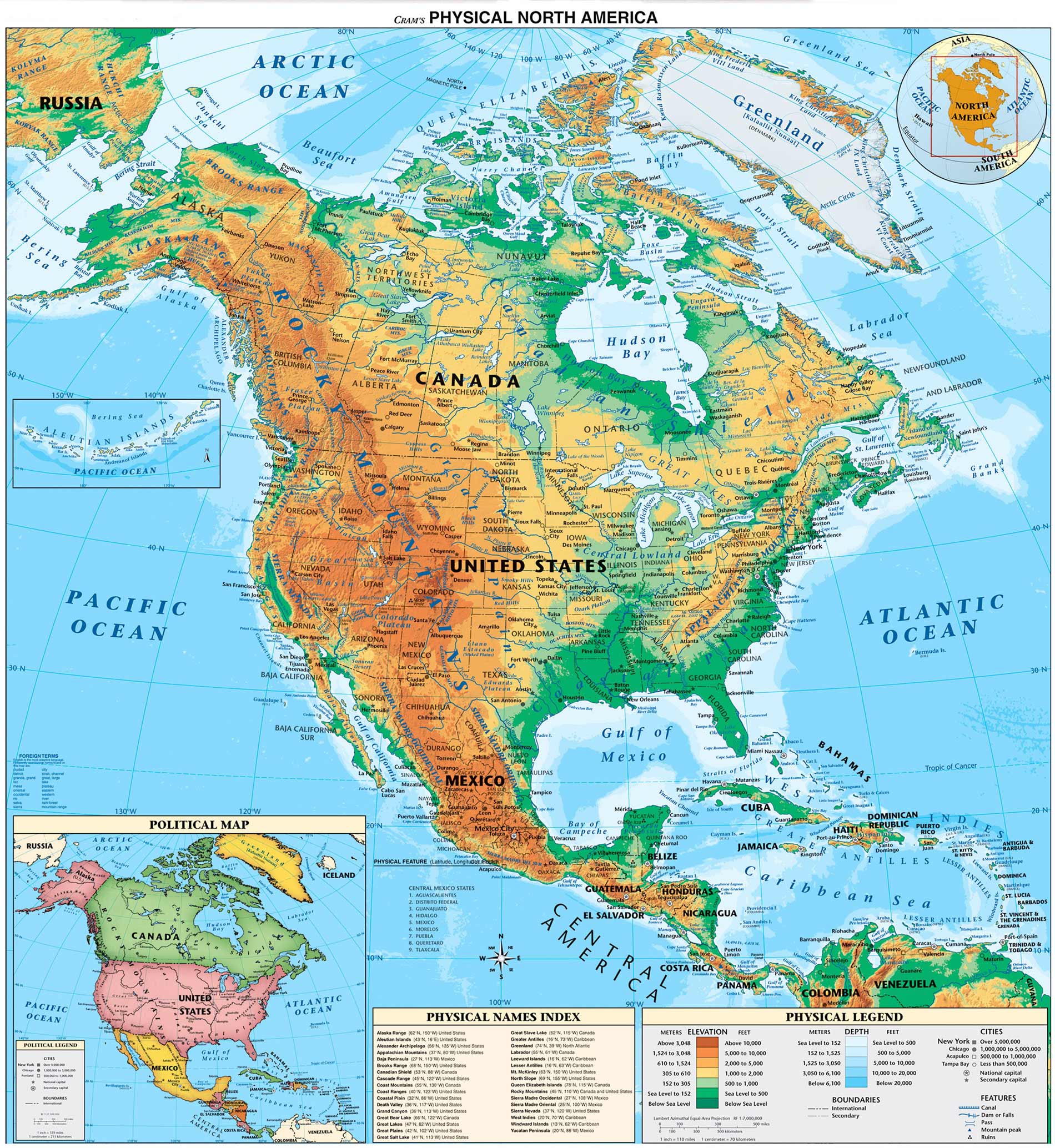 Mapa Físico de América del Norte - Tamaño completo