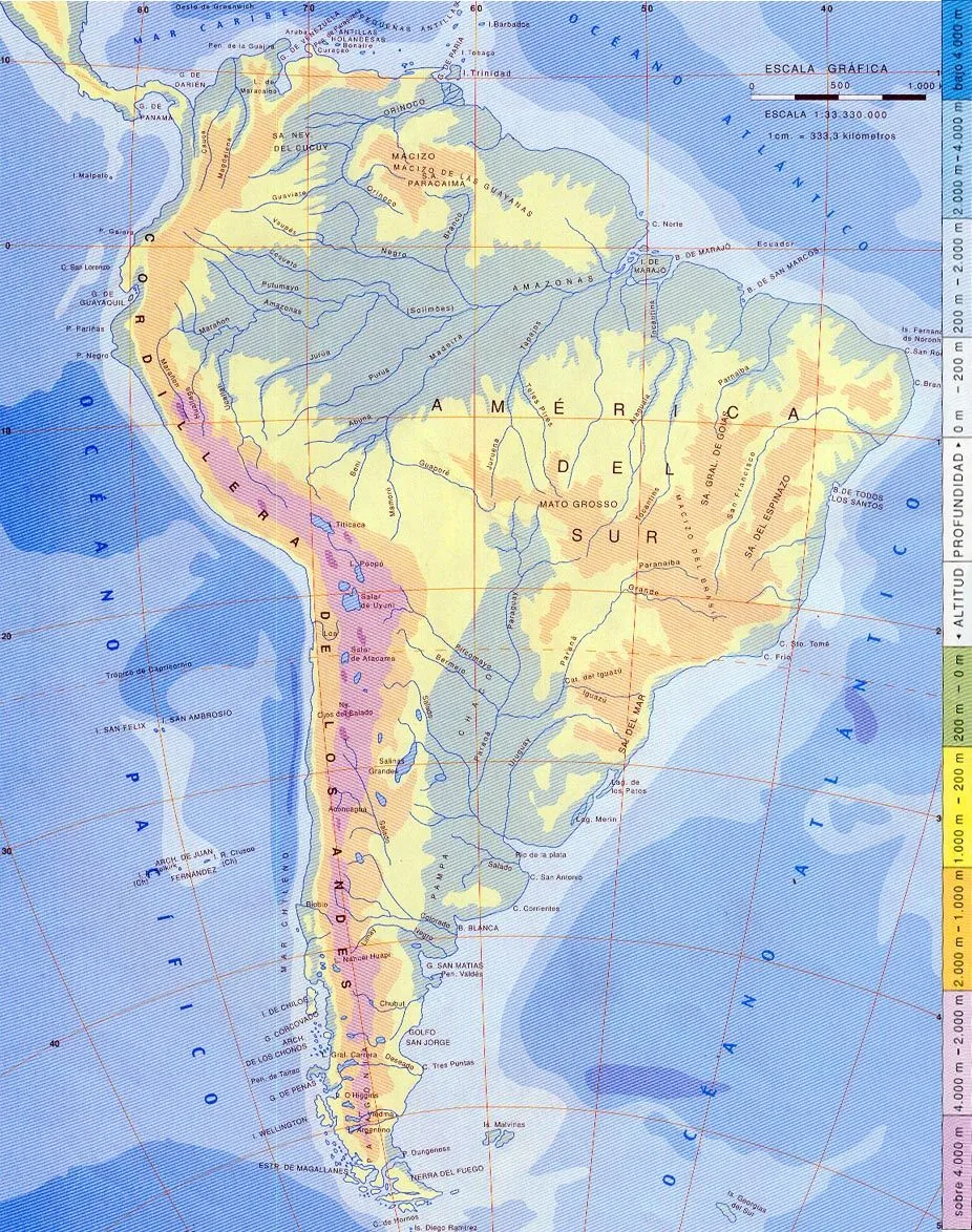 Mapa Físico de América del Sur - Tamaño completo