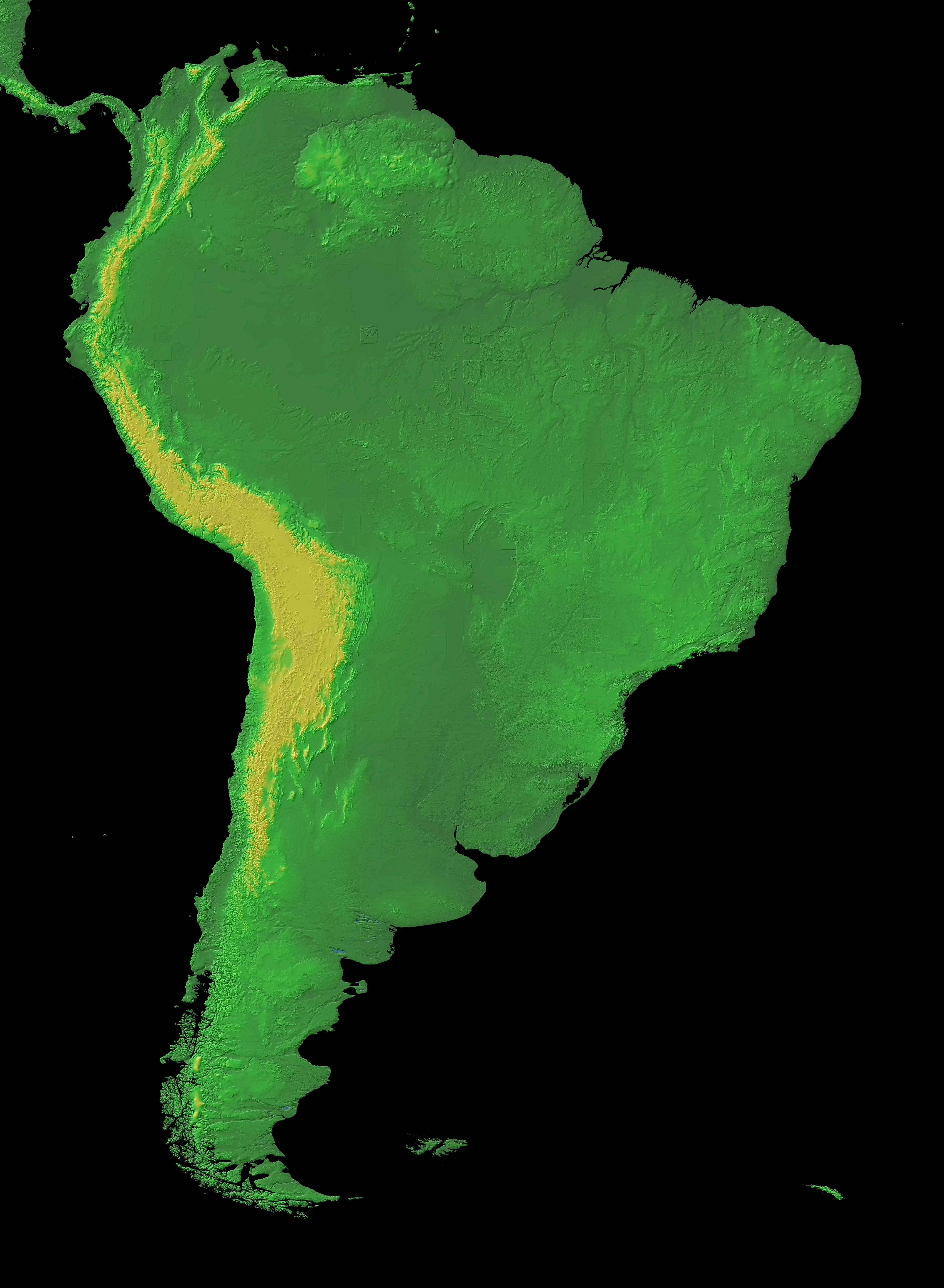 Mapa Físico de América del Sur - Tamaño completo