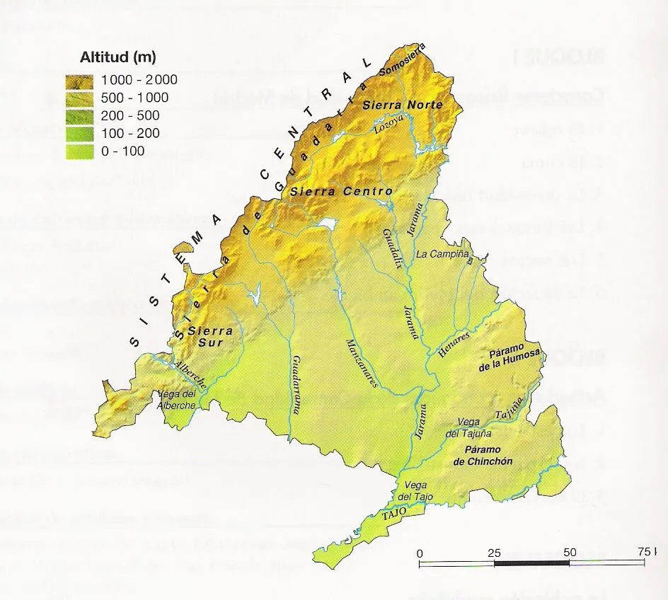 Mapa físico Comunidad de Madrid - Tamaño completo