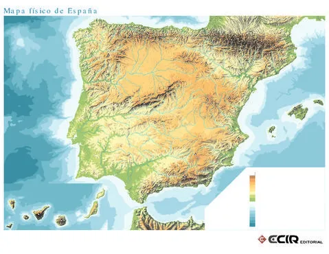 Mapa físico de España mudo