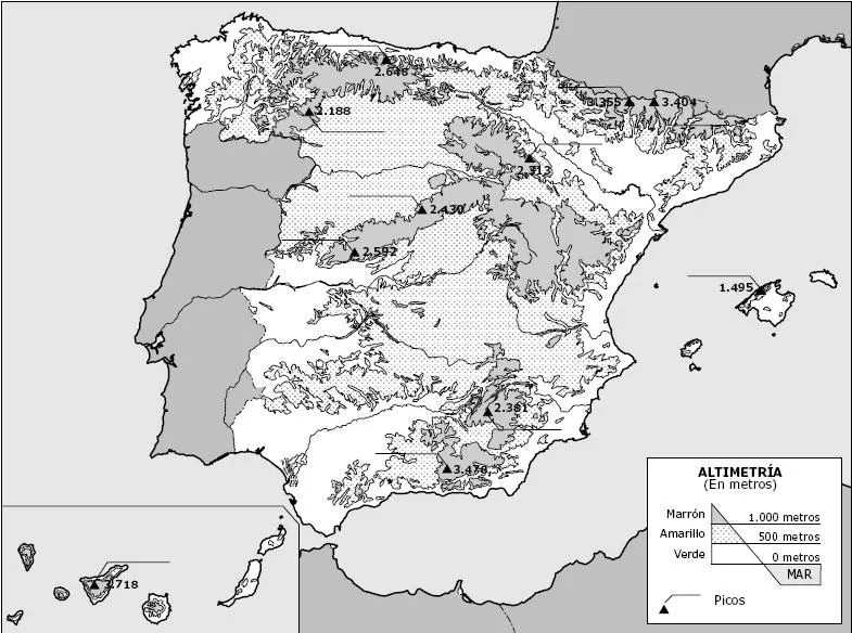 Mapa fisico de españa mudo en color para imprimir - Imagui