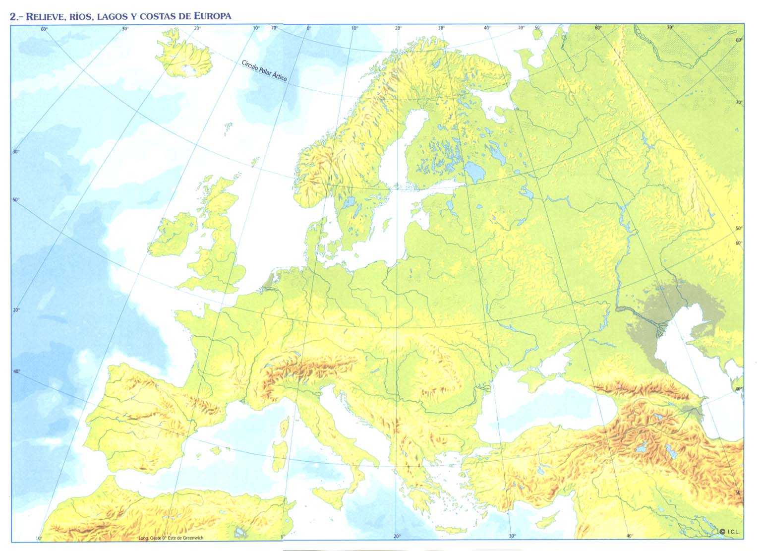 Mapa físico de Europa mudo | pablodrieste