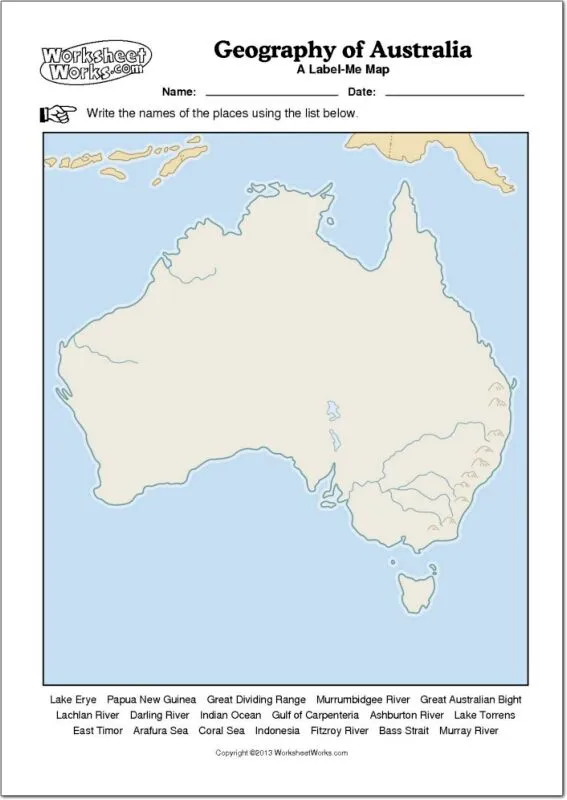 Mapa físico mudo de Australia Mapa mudo de ríos y montañas de ...