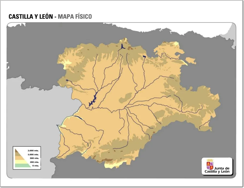 Mapa físico mudo de Castilla y León Mapa de relieve de Castilla y ...