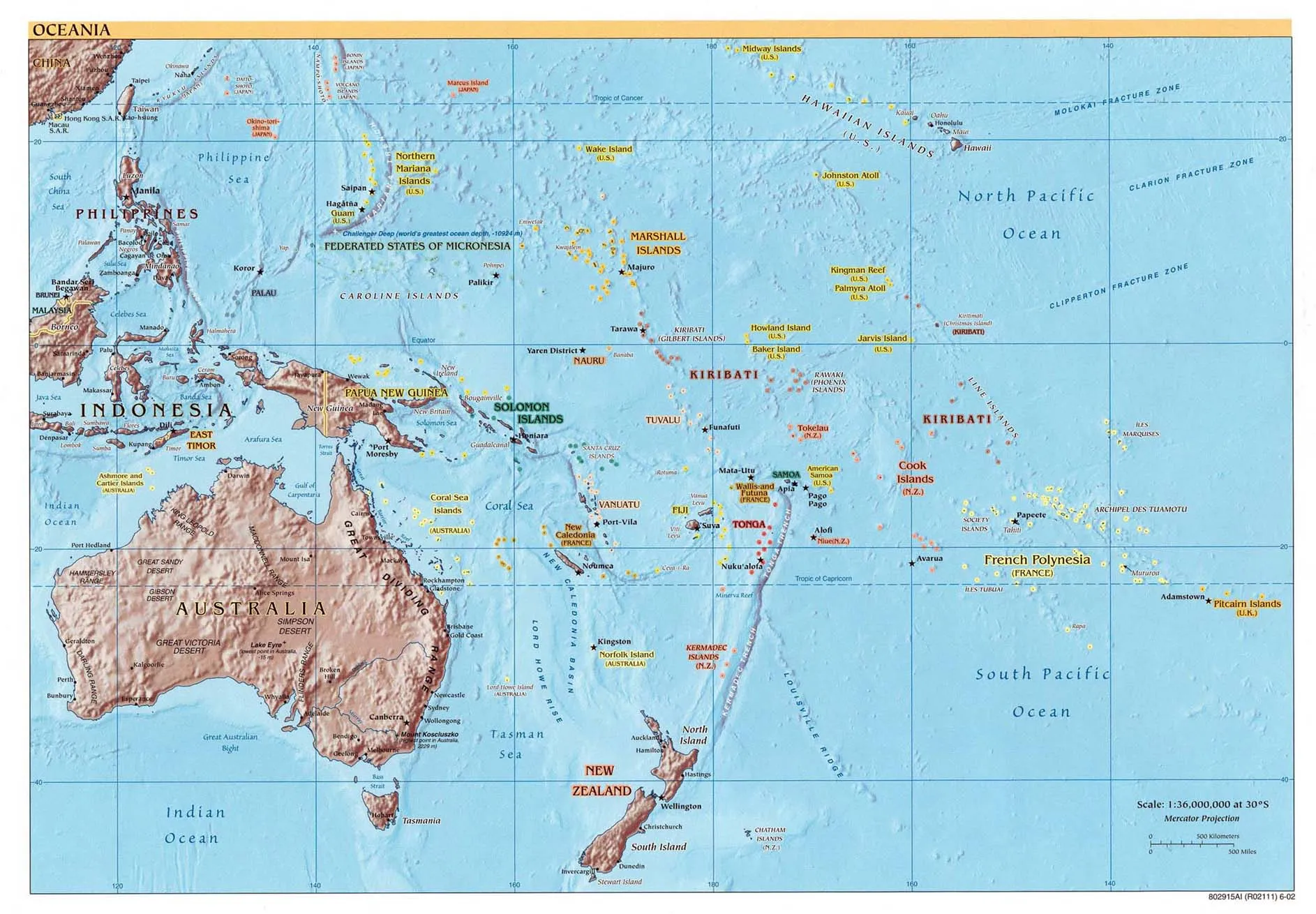 Mapa Físico de Oceanía 2002 - Tamaño completo