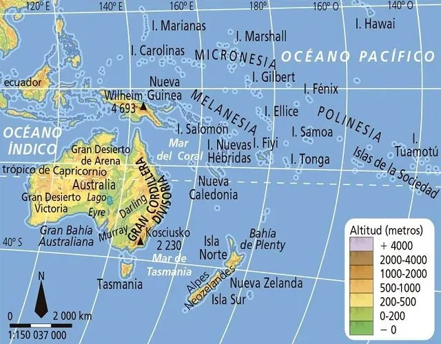 Mapa físico de Oceanía | Social Hizo