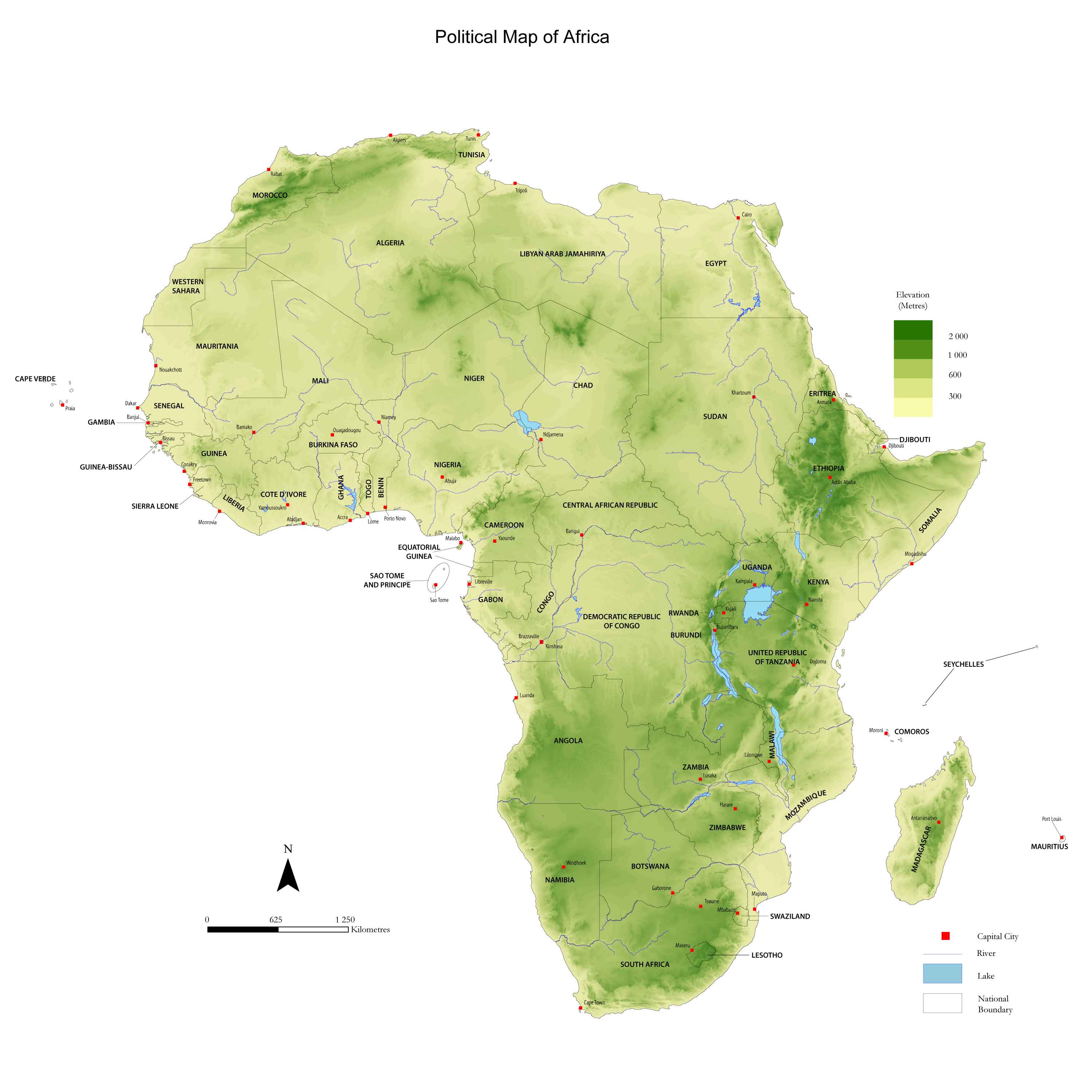 Mapa físico-político de África - Tamaño completo