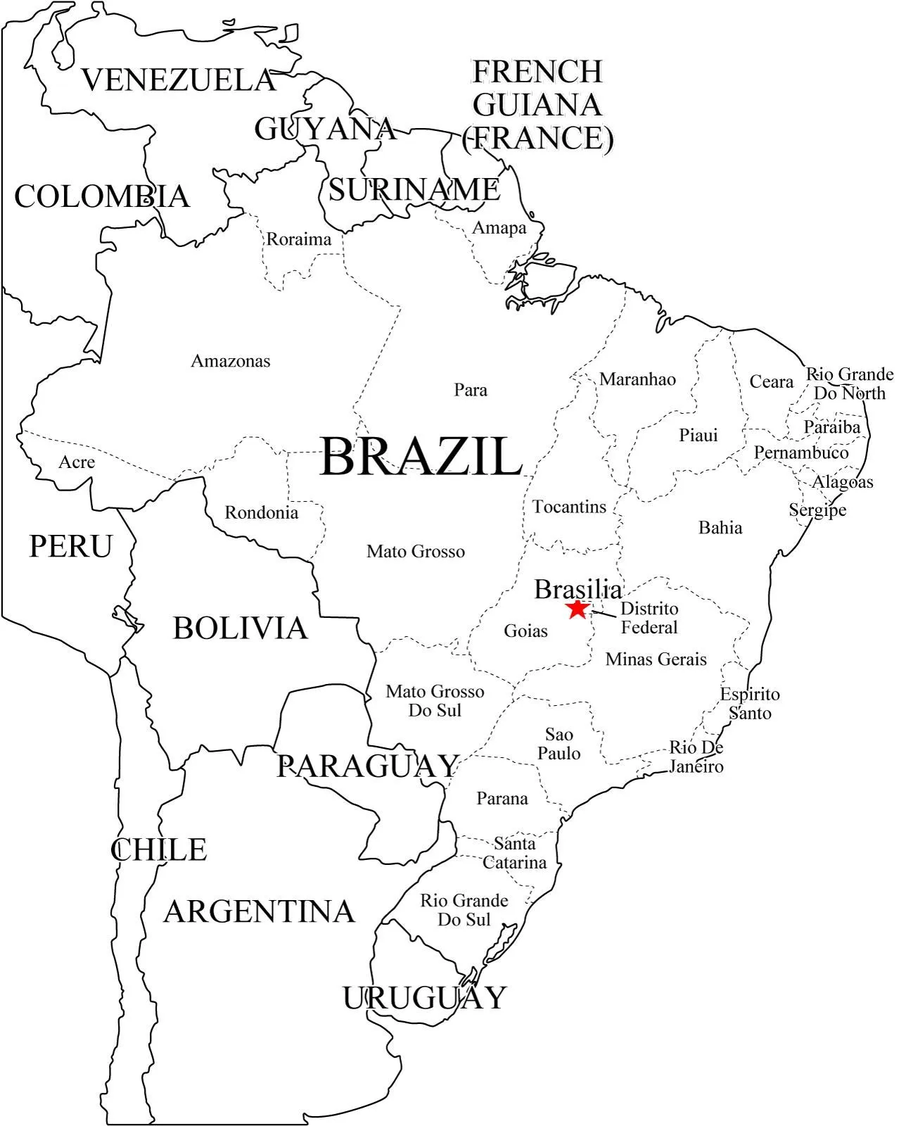 Mapa físico y político de Brasil Mapa de ciudades y ríos de Brasil ...