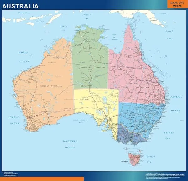 Mapa de Australia político | Murales Posters Pared