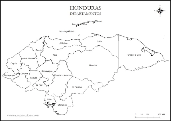 Mapa de Honduras para colorear