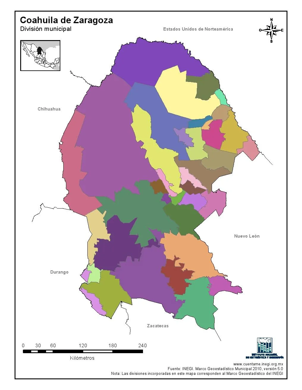 Mapa para imprimir de Coahuila de Zaragoza Mapa en color de los ...