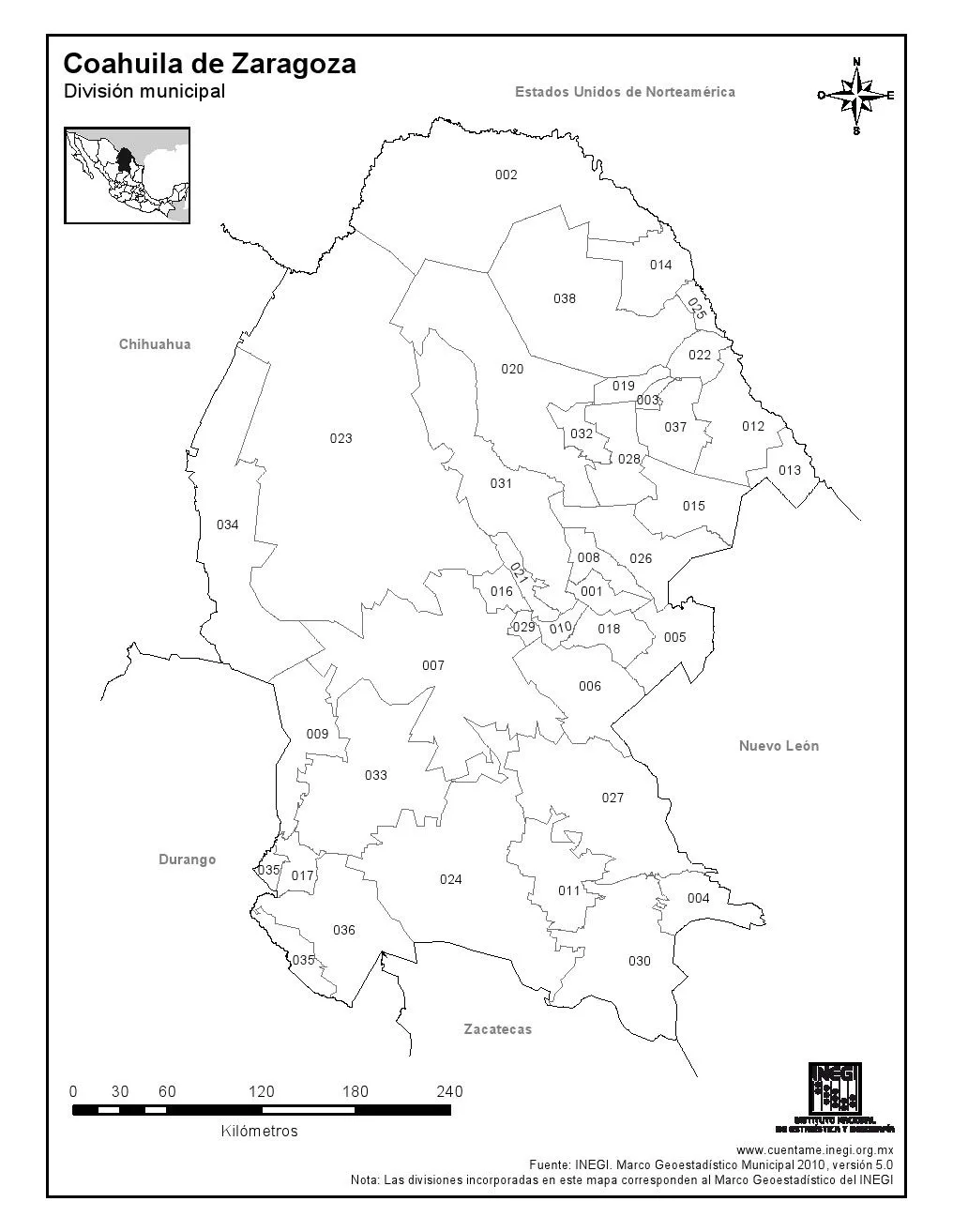 Mapa para imprimir de Coahuila de Zaragoza Mapa en color de los ...