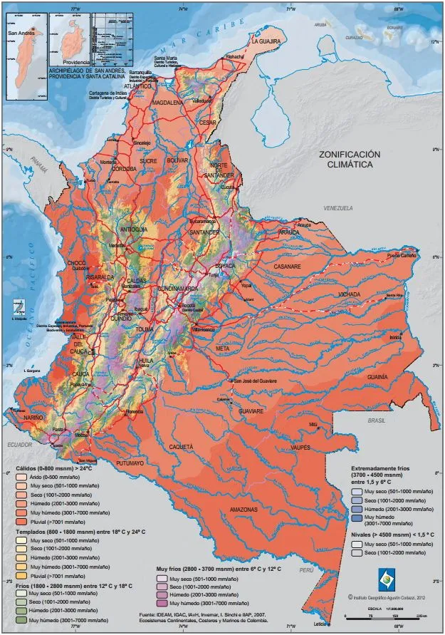 Mapa para imprimir de Colombia Mapa climático de Colombia. IGAC ...