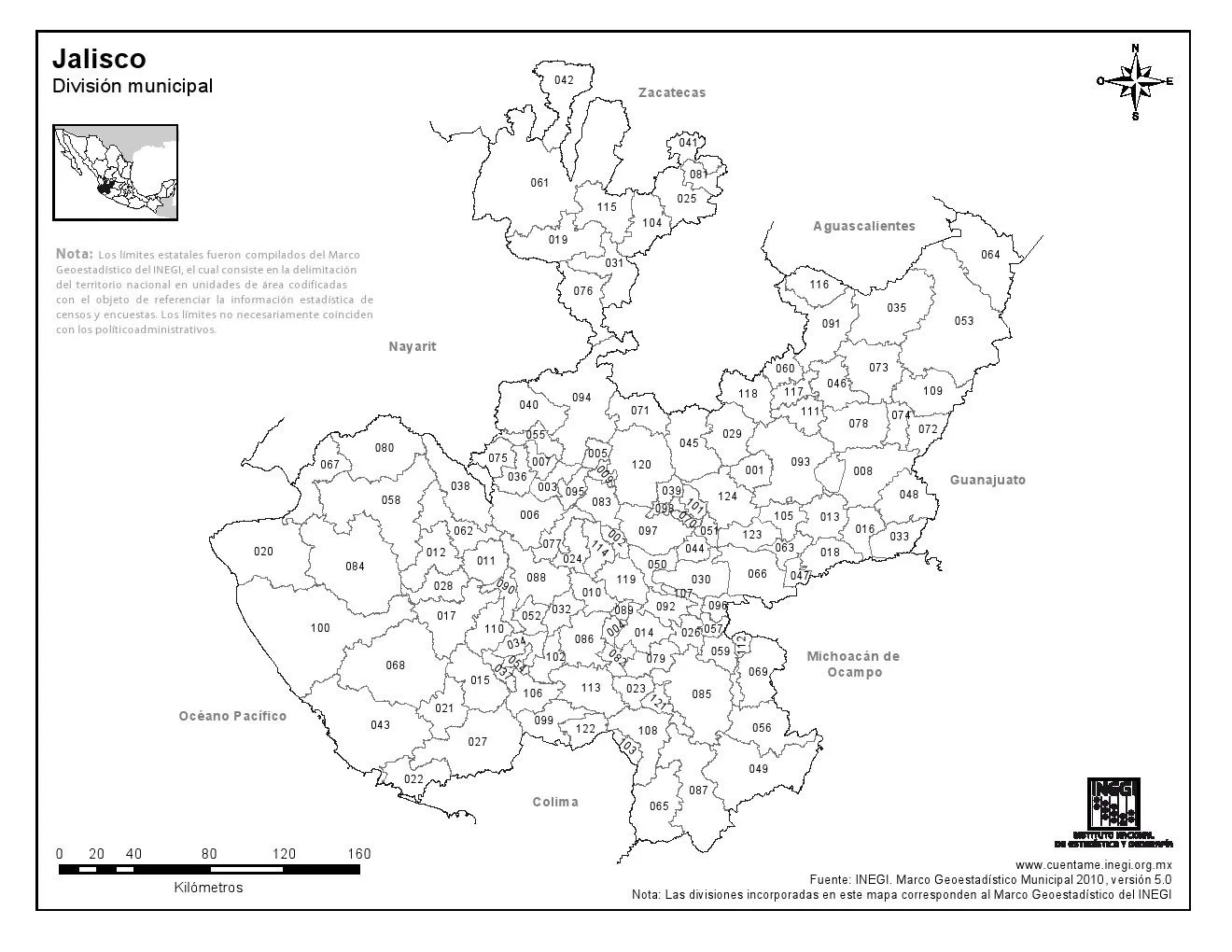 Mapa para imprimir de Jalisco Mapa en color de los municipios de ...