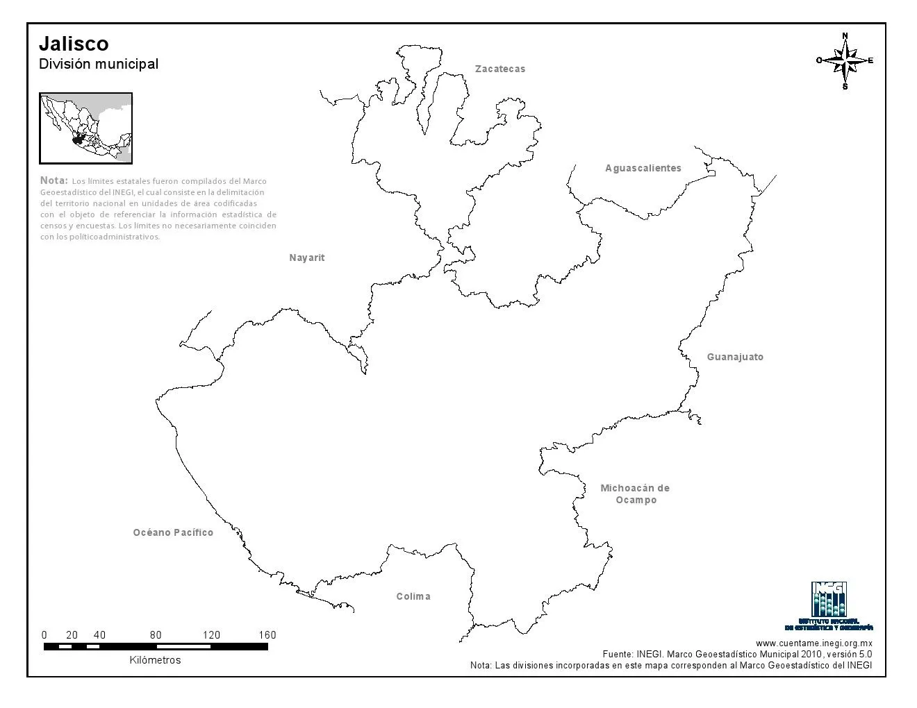 Mapa para imprimir de Jalisco Mapa de montañas de Jalisco. INEGI ...