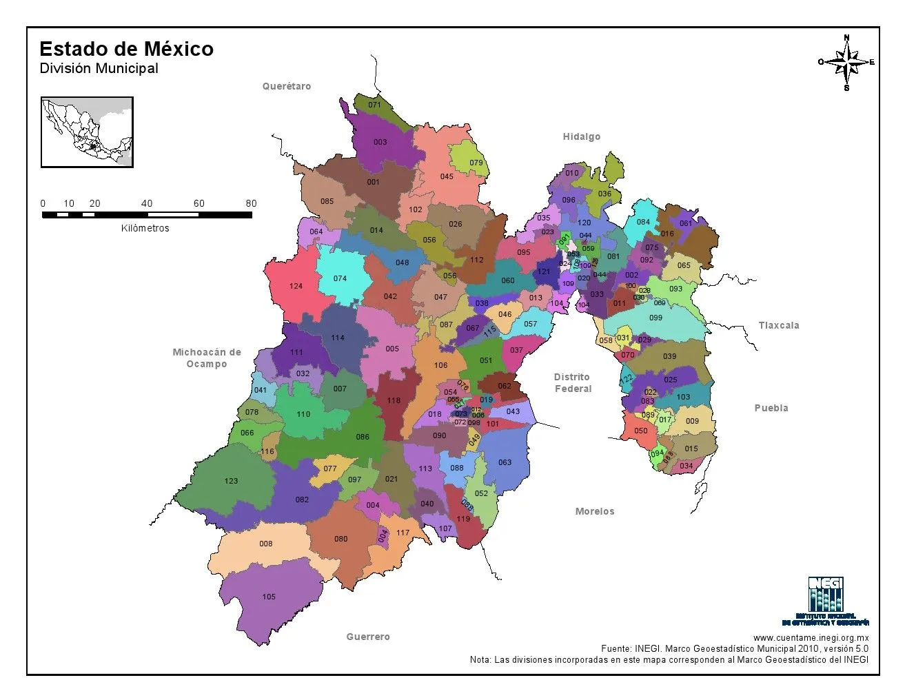 Mapa para imprimir del Estado de México Mapa en color de los ...