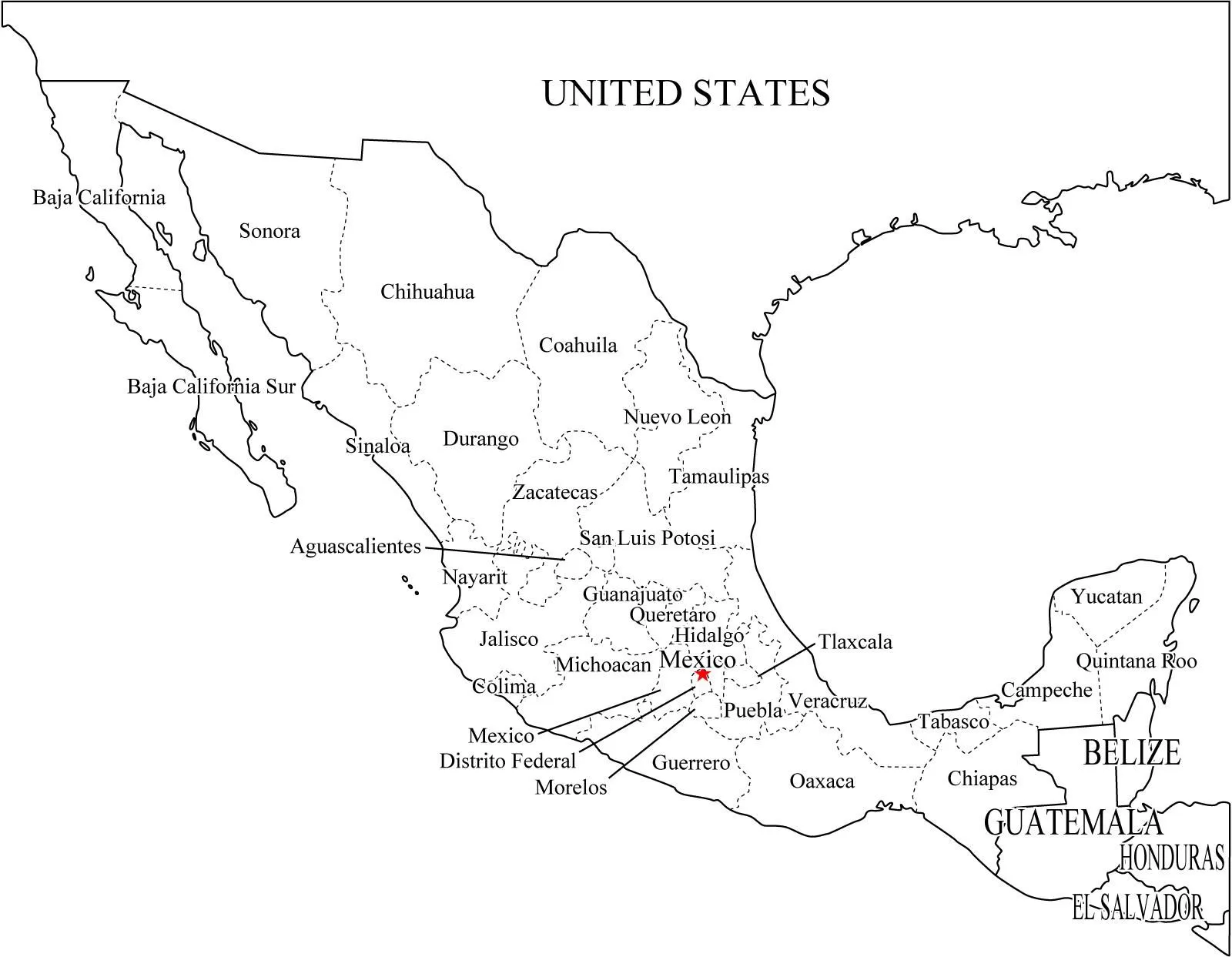 Mapa político de México para imprimir Mapa de estados de México ...